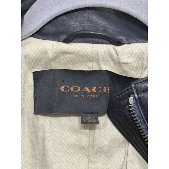 COACH Sheepskin Leather Moto Jacket Coat Size S Black Women Belted Pockets Lined - Picture 2 of 10